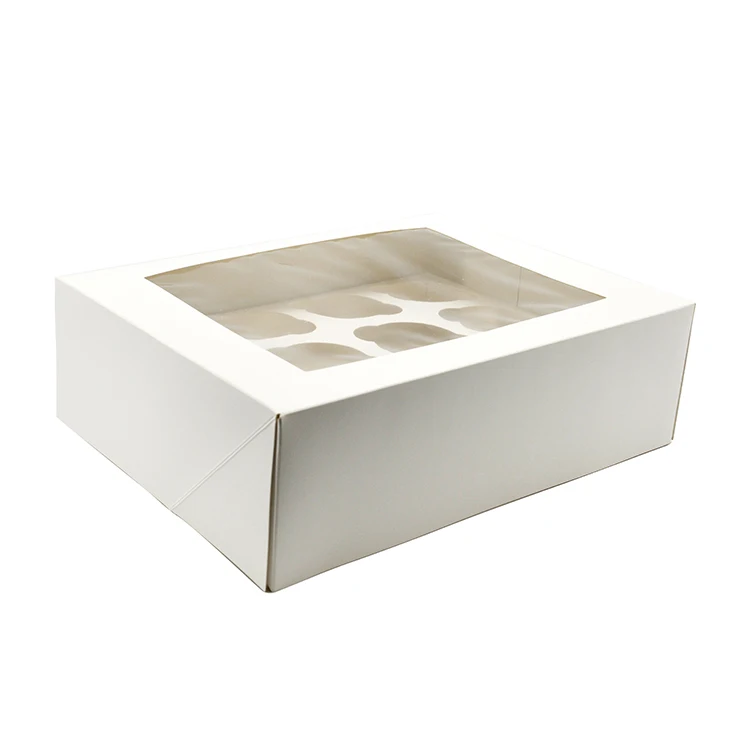 Custom Cardboard White Cake With Window Packing Box 4 Hole and 6 Holes Baking Cupcake Box Cupcake Boxes 12 Hole