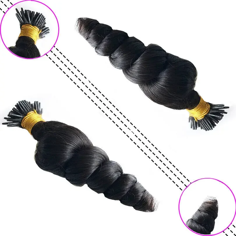 Extensions de cheveux humains brésiliens Loose Wave pré-collés Micro Link Stick I Tip 100 g 100 mèches_voghion.com