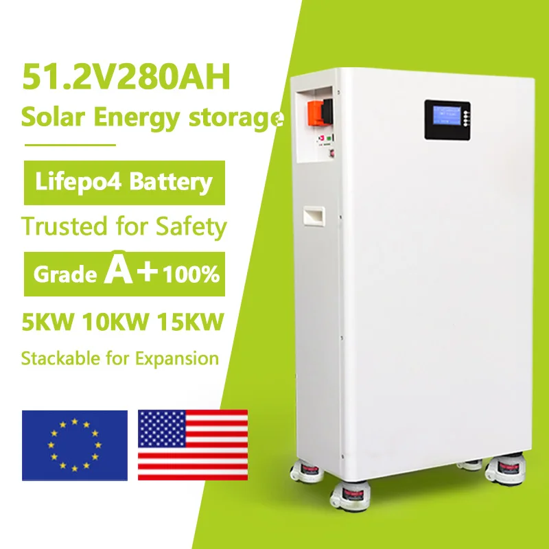 Sistema di accumulo di energia solare per uso domestico con batteria Lifepo4 da pavimento, disponibile a magazzino: batteria Lifepo4 impilabile da 48 V / 51,2 V / 15 kWh