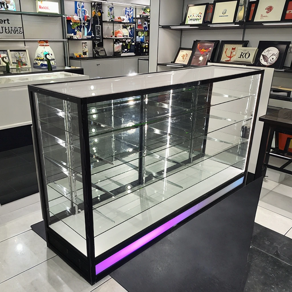 72-Inch RGB Light Sliding Glass Showcase Hot Sell Alloy Frame Display Cabinet with Smoke Mirror for Storefront or Office