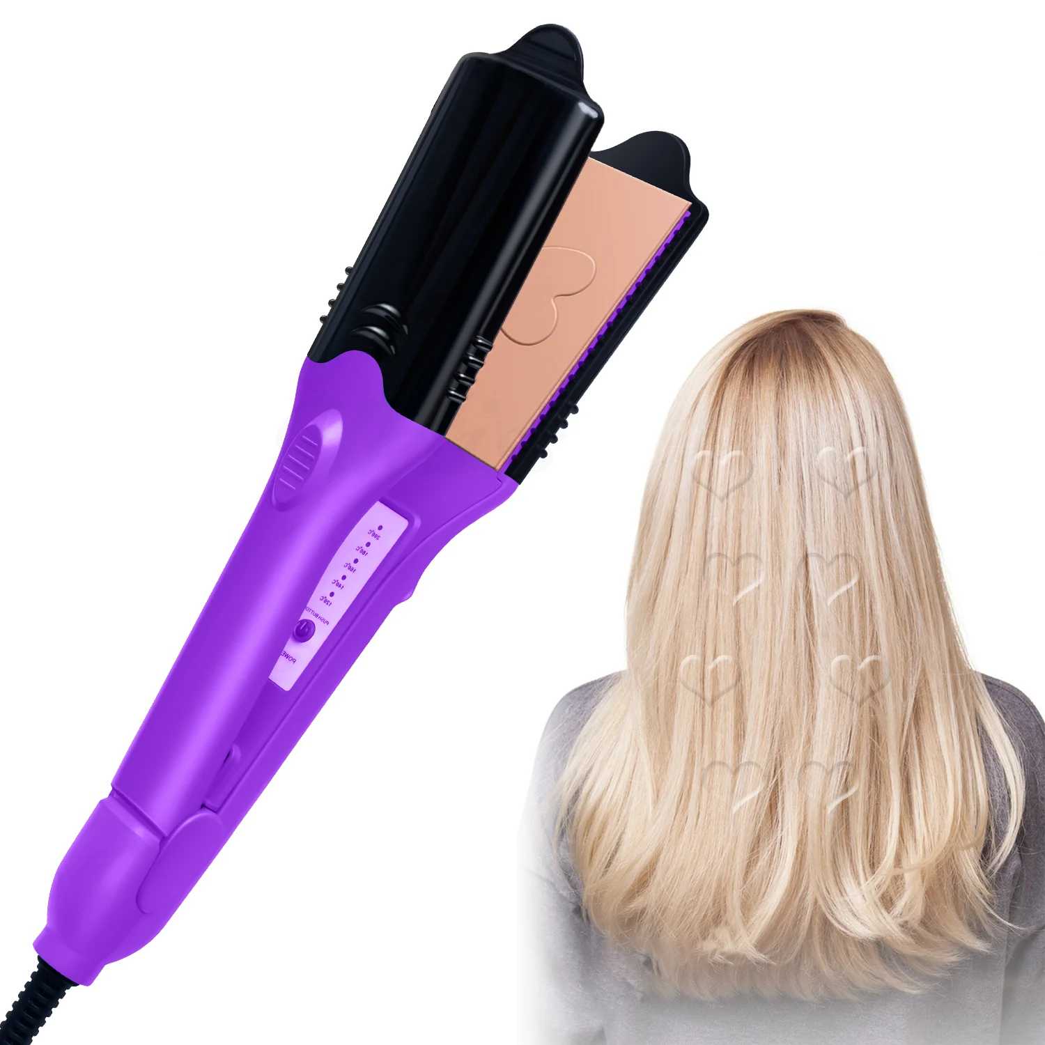 Professional 5 in 1 Interchangeable Plate Hair Straightener Hair Climper With 3 Crimping Plates 1 Straightening Flat Iron