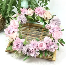 Faux Decorative Flowers Wreaths And Plants Christmas Garlands Silk Rose 50cm Wedding Decorative Wreaths For Front Door