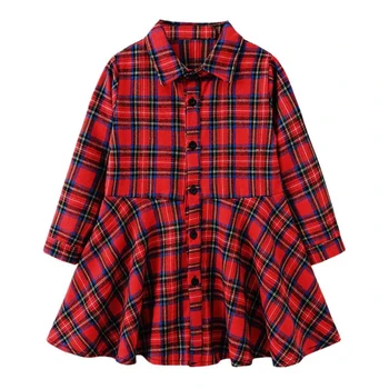 Boutique Girls Red and Black Plaid Dresses Children's Wear Long Sleeve Frock Outfits Girls Christmas Dresses
