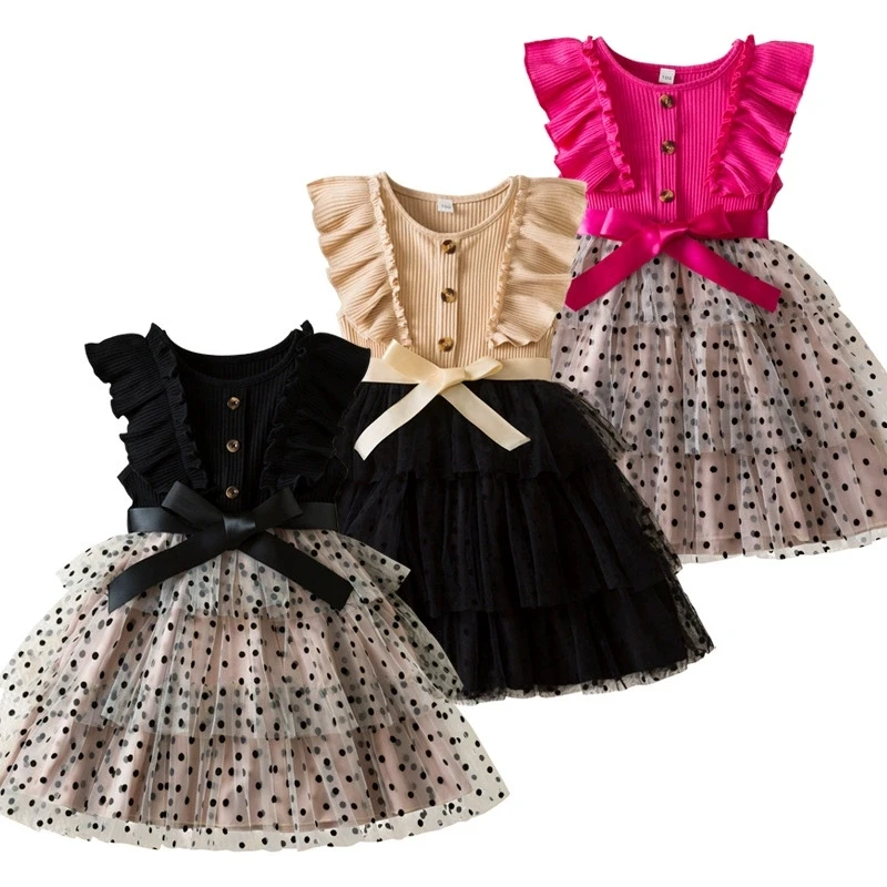 Keke Kids Girls Dress - Black & Pink Polka Dot Fluffy Skirt Keke Kids Girls Dress - Black & Pink Polka Dot Fluffy Skirt