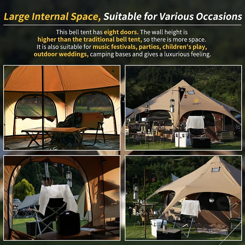 Acome Outdoor Tenda Camping Waterproof Safari Tent Canvas Glamping Bell ...