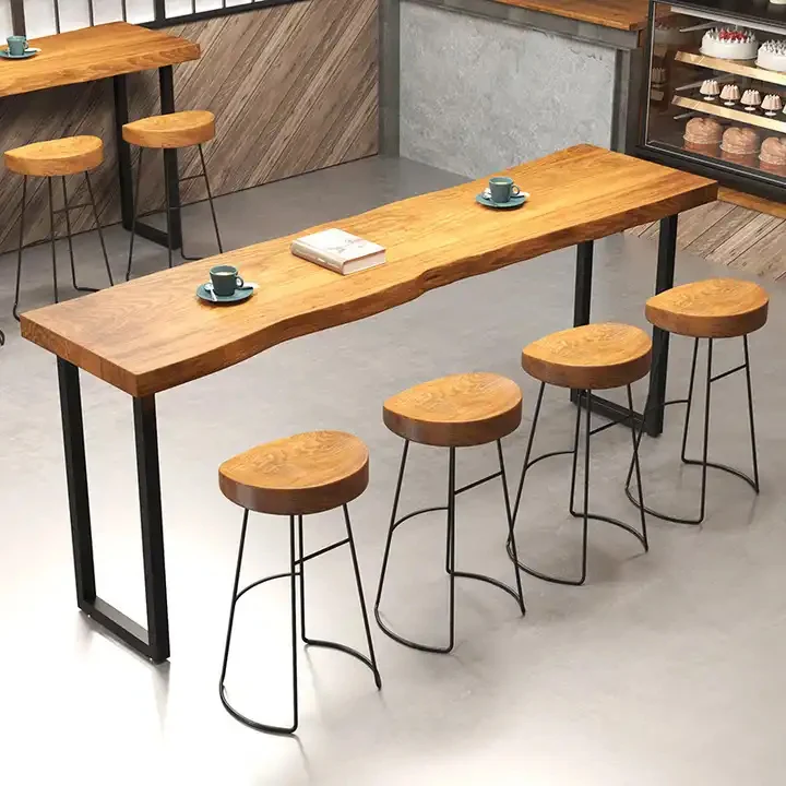 Solid Wood Bar Table Modern Simple Small Bar High Foot Chairs Coffee Bar Table Dining Table Set