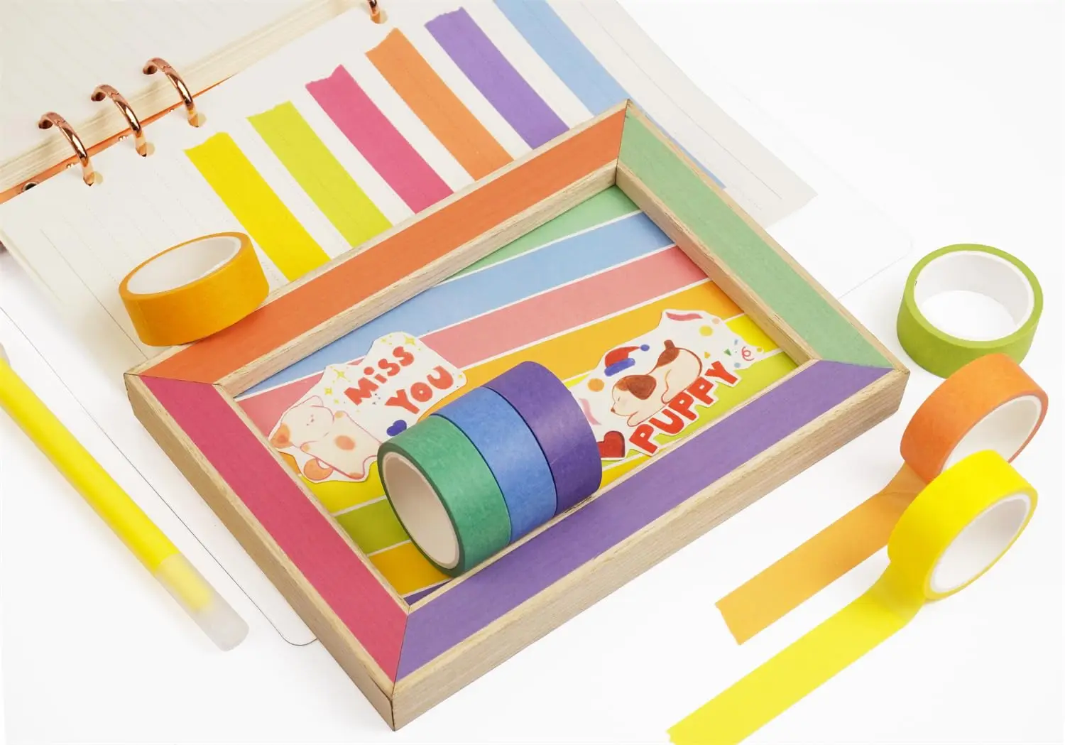 15 mm Rainbow Colors Washi Tape Decorative Tape for Bullet Journal, Planner, DIY Arts Crafts, Scrapbooking, Holiday Decoration