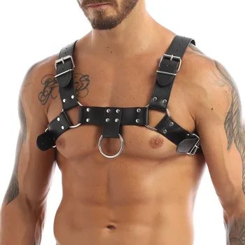 Men's Punk Vest Harness High Quality Bondage Leather Trendy with Buckles for Highlighting Strong Muscles
