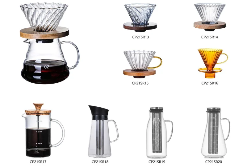 Reusable 600ml 800ml Handmade Glass Coffee Drip Maker With Wood Collar Pour Over Glass Coffee