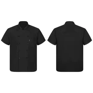 High Quality Black Poly Cotton Custom Logo Unisex Chef Jacket Restaurant Hotel Uniforms Men Classic Waiter Coats