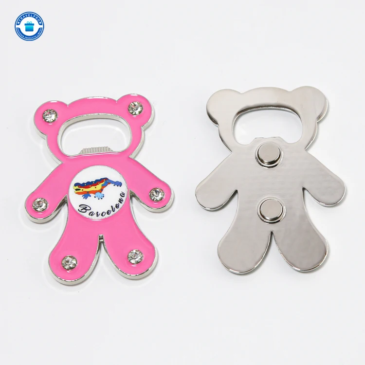 Travelpro Customized Bear-shaped UV Printing Fridge Magnet with Opener Magnet with Diamonds Design Tourist Souvenir Decoration