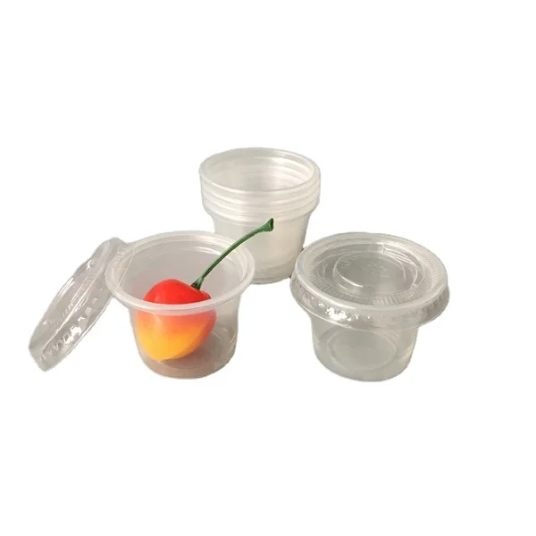 Wholesale Fast Food 1 oz 1.5 oz 2 oz 3 oz 4 oz 5 oz 6 oz Disposable Round  Plastic Sauce with Lid One Piece Dipping Cups