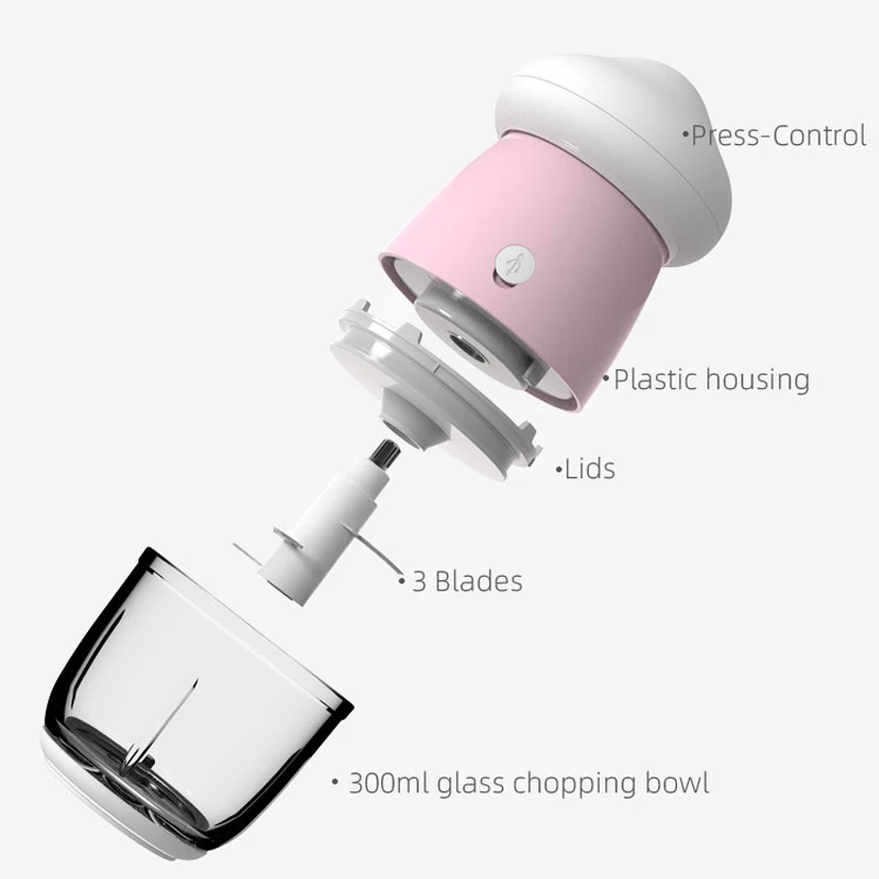 Manufacturer Hot Selling Portable 300ml glass chopping bowl Mini Rechargeable food mixer household blender