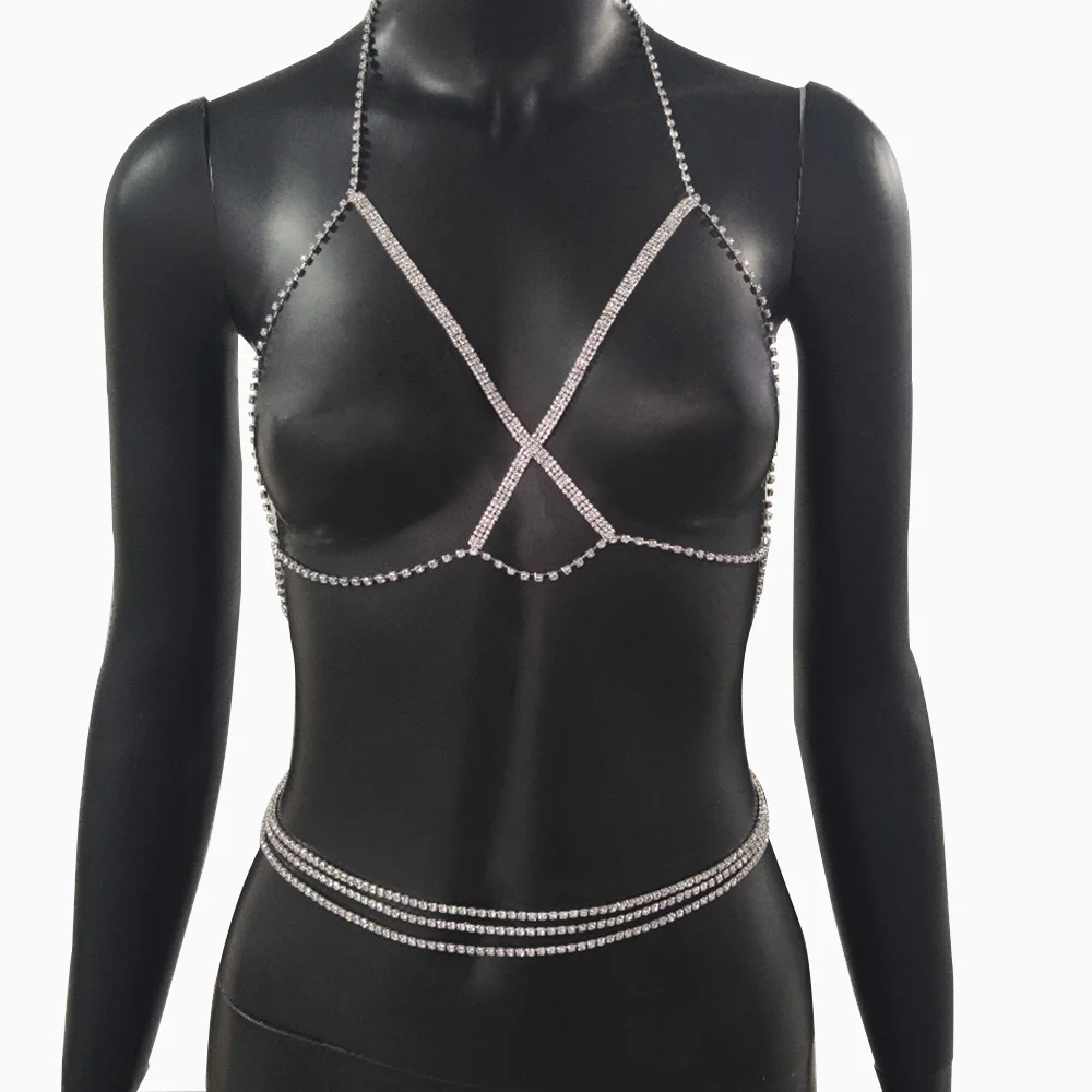 Stonefans New Women Sexy Rhinestone Body Chain Chest Chain Belly Waist