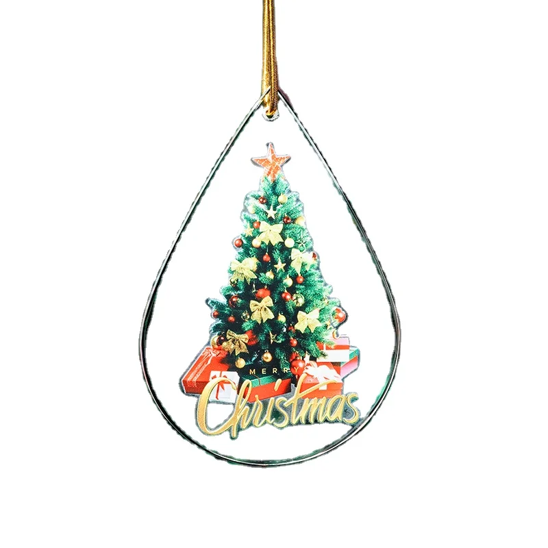 New christmas ornament glass hanging tree decoration piece round/drop/heart shape factory offer