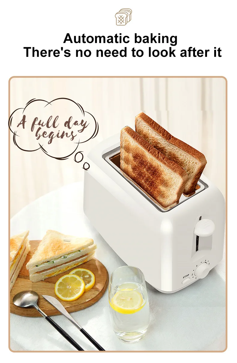 750w 2 Slice Bread Toasters 6 Gears Temperature Control Toaster