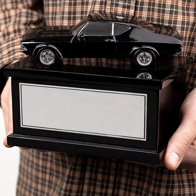 Wholesale Custom Keepsake Human Cremation Box Perfect Black Resin Small Muscle Car Adult Cremation Urn