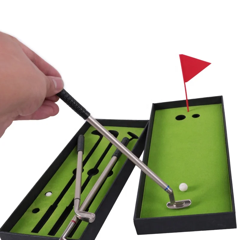HOW TRUE Wholesale Mini Desktop Games Golf Pen Gifts Box 3 Colour Golf Club Pen Gifts Set for Office Gadgets Desk Decor