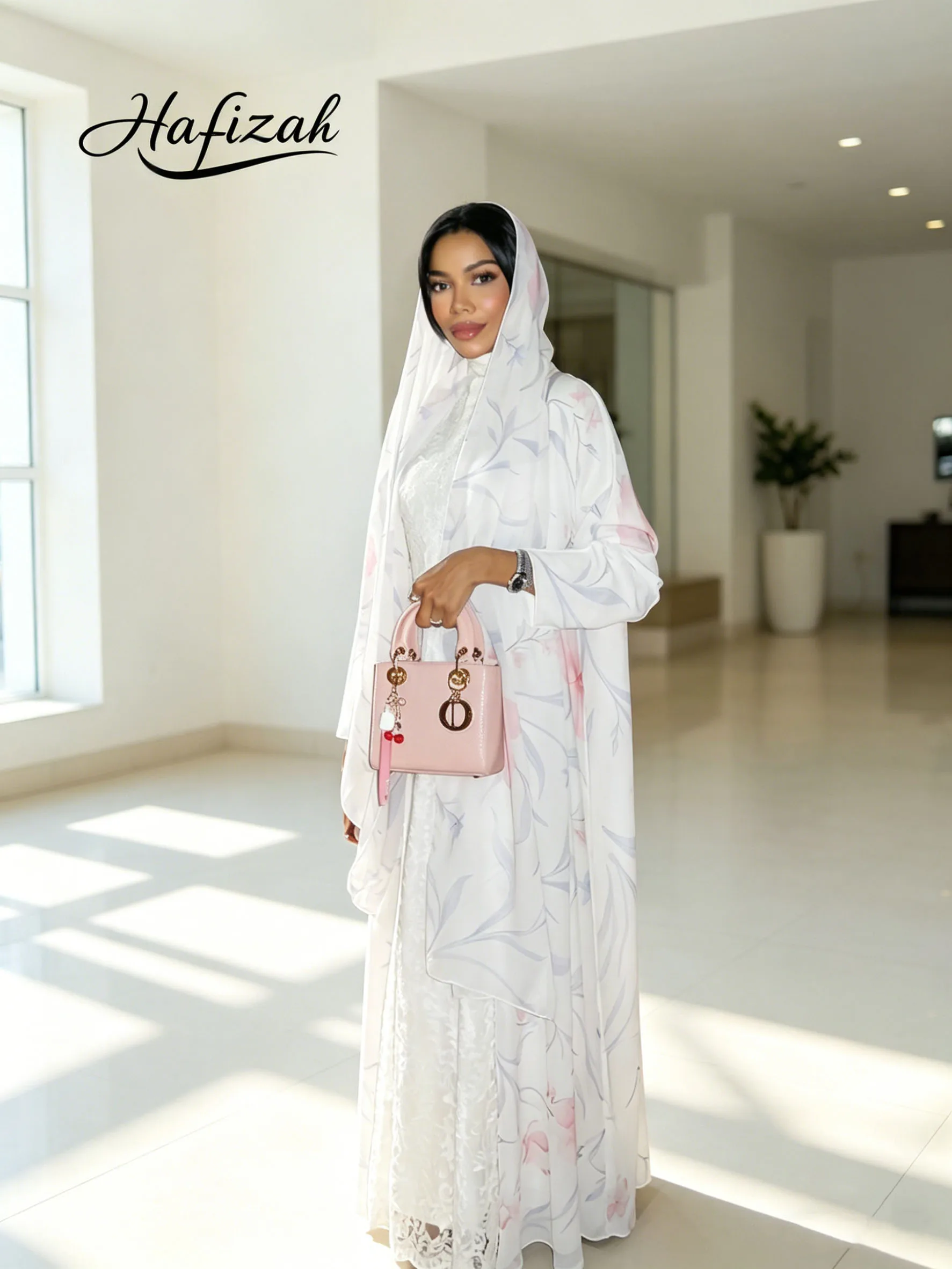 chiffon abaya dress Hafizah Luxury White Women Elegant Floral Print Muslim Evening Kaftan Dubai Islamic Party Gown 2026 Black And Blue Dress 35bust Floral Print Floral Print Pattern Options:PDF pattern chiffon abaya gowns in nigeria