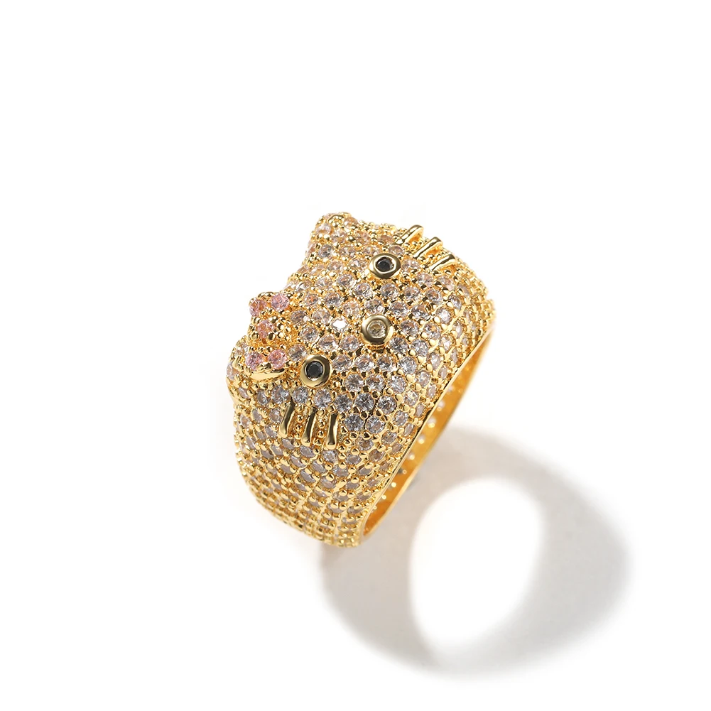 Sanrio Cartoon HK Cat Rings with Cat Face Ring Women 18K Gold Plated Iced Out 5A CZ Y2K aperçu 7