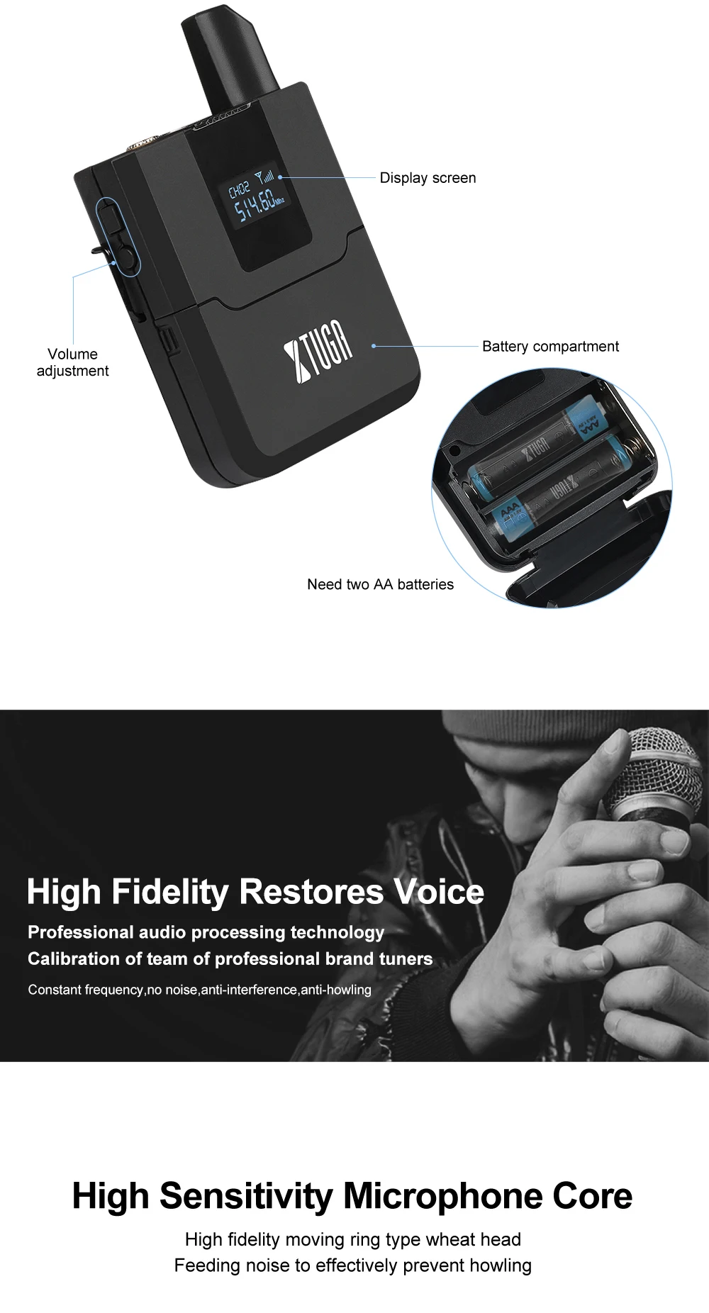 Xtuga A140 Uhf Professional Headset Handheld Lavalier Bodypack Wireless ...