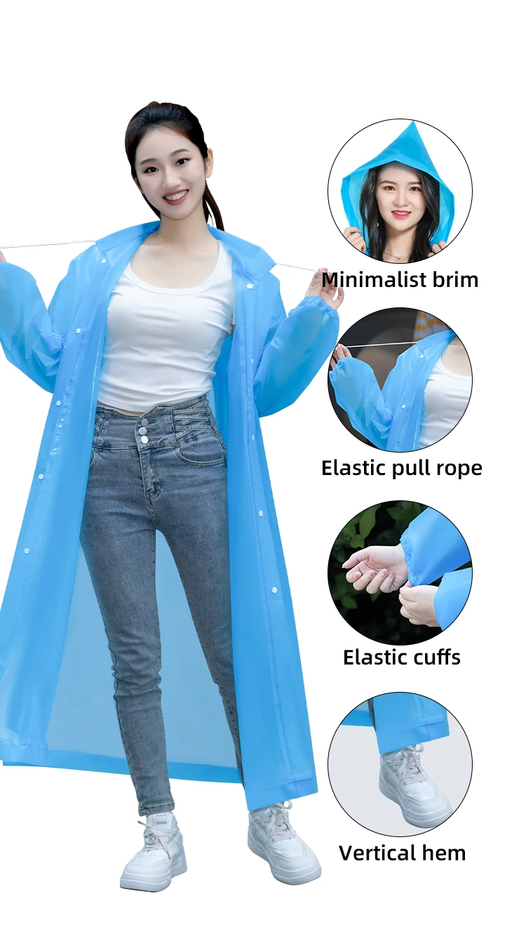 Disposable Single-Person Long Raincoat Hood Transparent Waterproof blue Eva Plastic rain coat Boys Girls Emergency Situations supplier