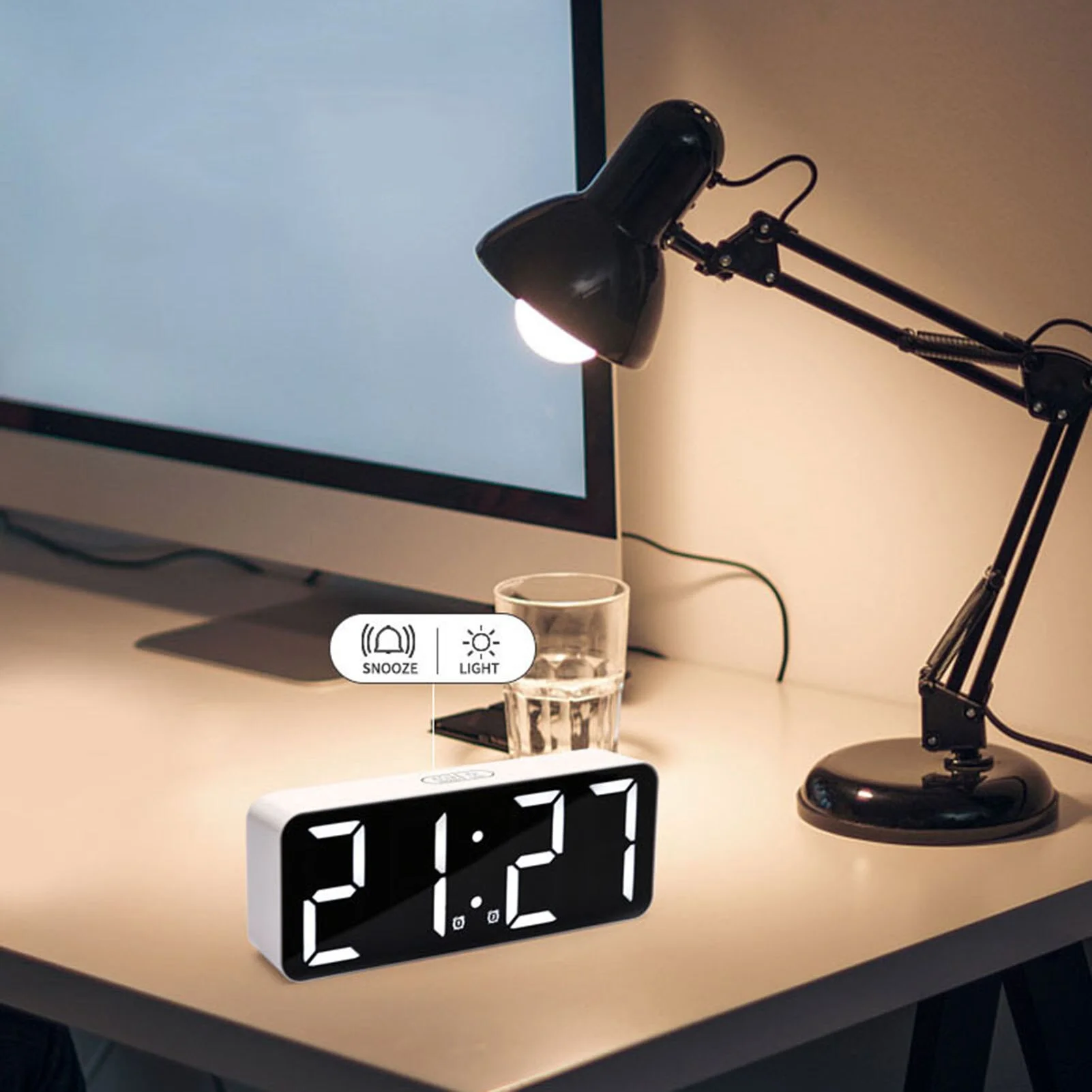 Desk Table Clocks 1PC LED Mirrored Surface Home Garden Decor Elegant Shapes Calendar Digital Alarm Clock