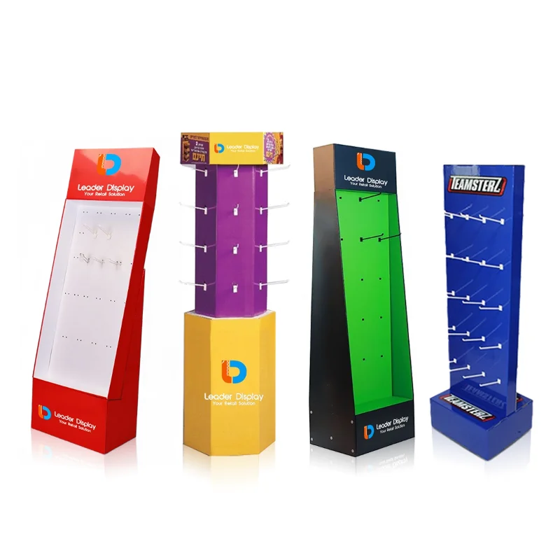 Shops Floor Cardboard Pos Carton Display with Hooks Sports Product Pegboard Hanging Socks Display Stand with Hooks