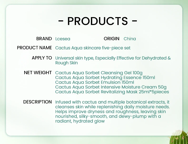 Natural Cactus Skincare Set Sodium Hyaluronate for Deep Hydration Includes Face Wash Moisturizer Soothing Repair Kit(pic10)