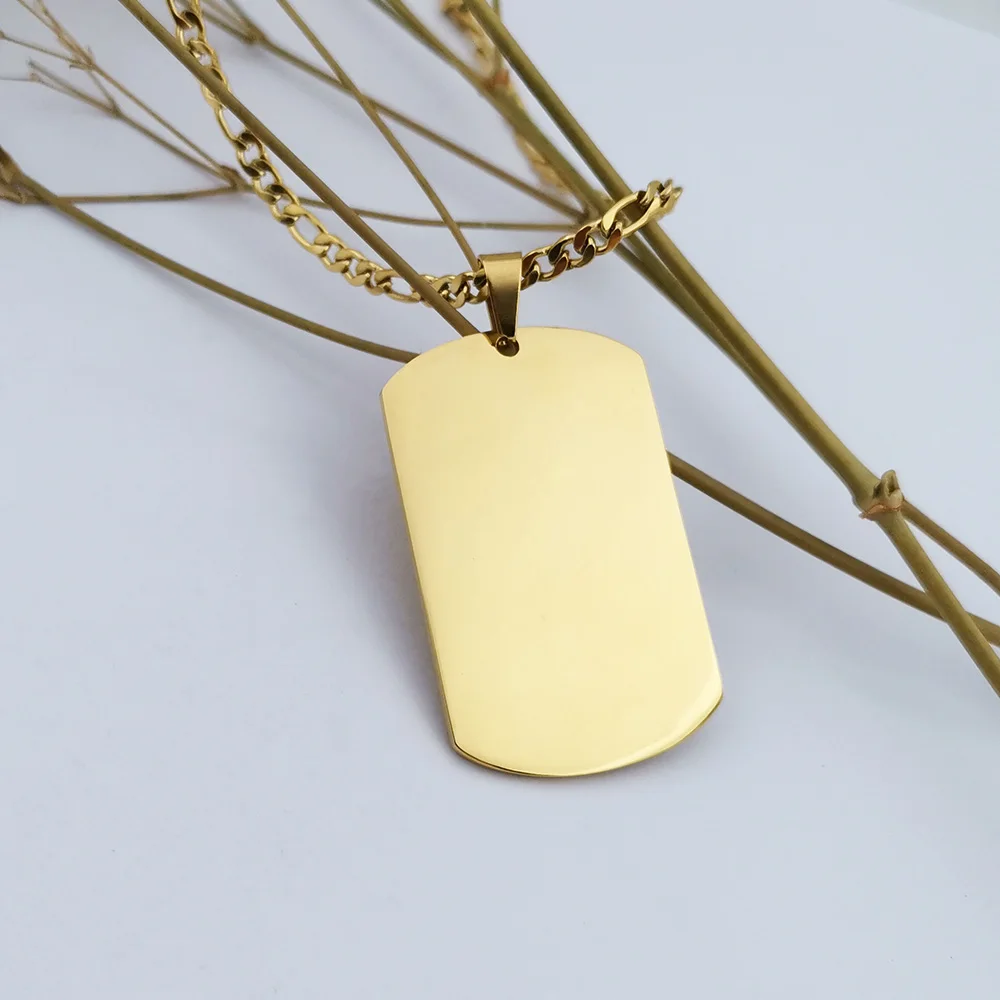 Joyas Blank Rectangle Dog Tags Pendant Necklace Stainless Steel Custom