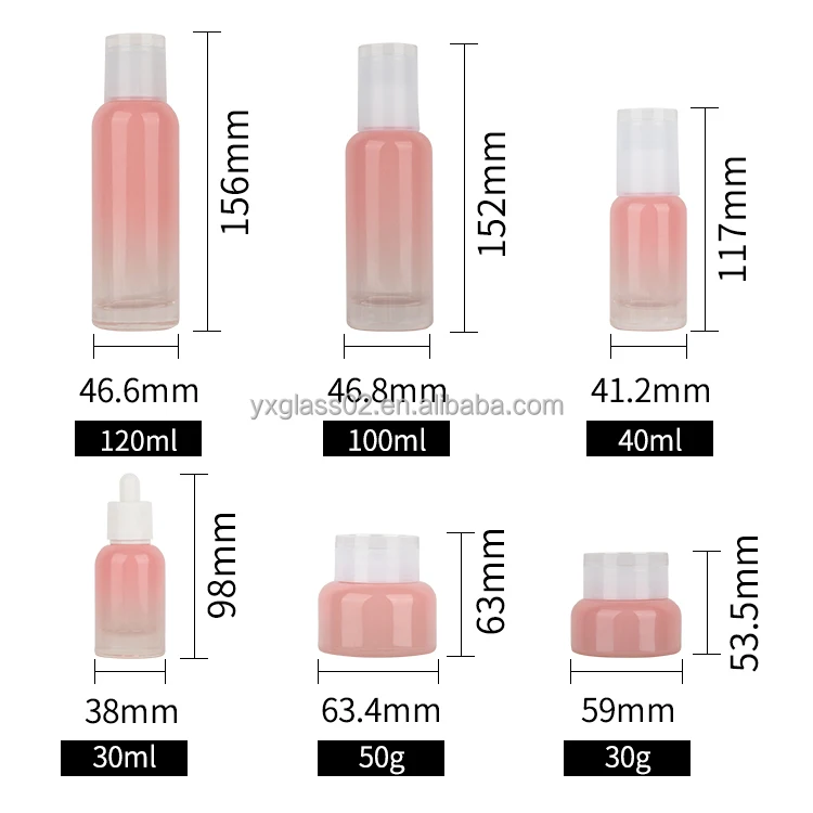 Cosmetic glass bottle 30g50g30ml40ml100ml120ml  glass container hot sale cosmetic set skincare packaging set manufacture