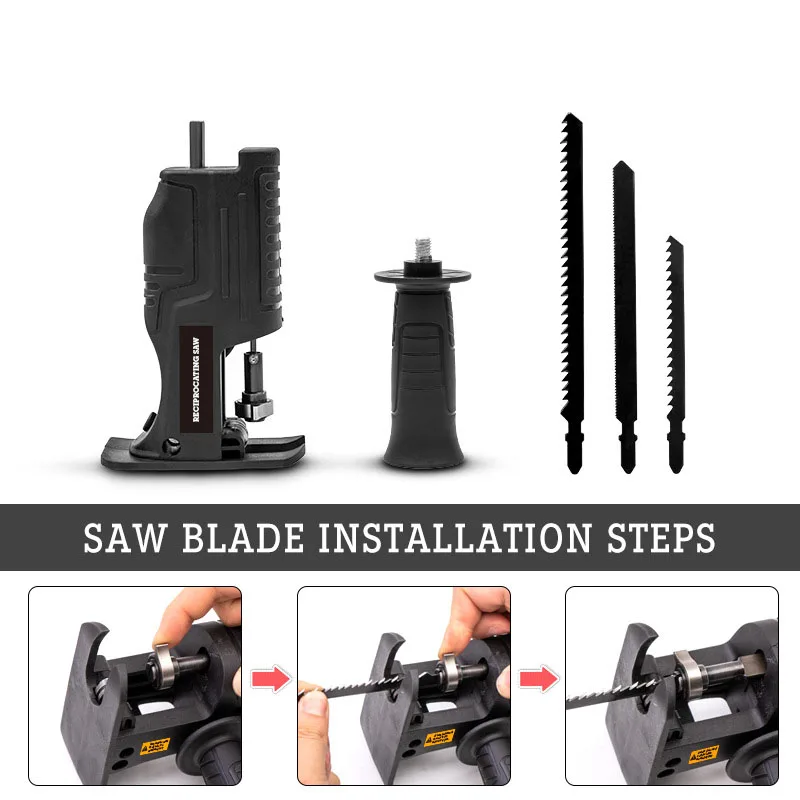 Kavolet Saw Attachment For Electric Drill – Portable Reciprocating Saw Converter With 3 Saw Blades
