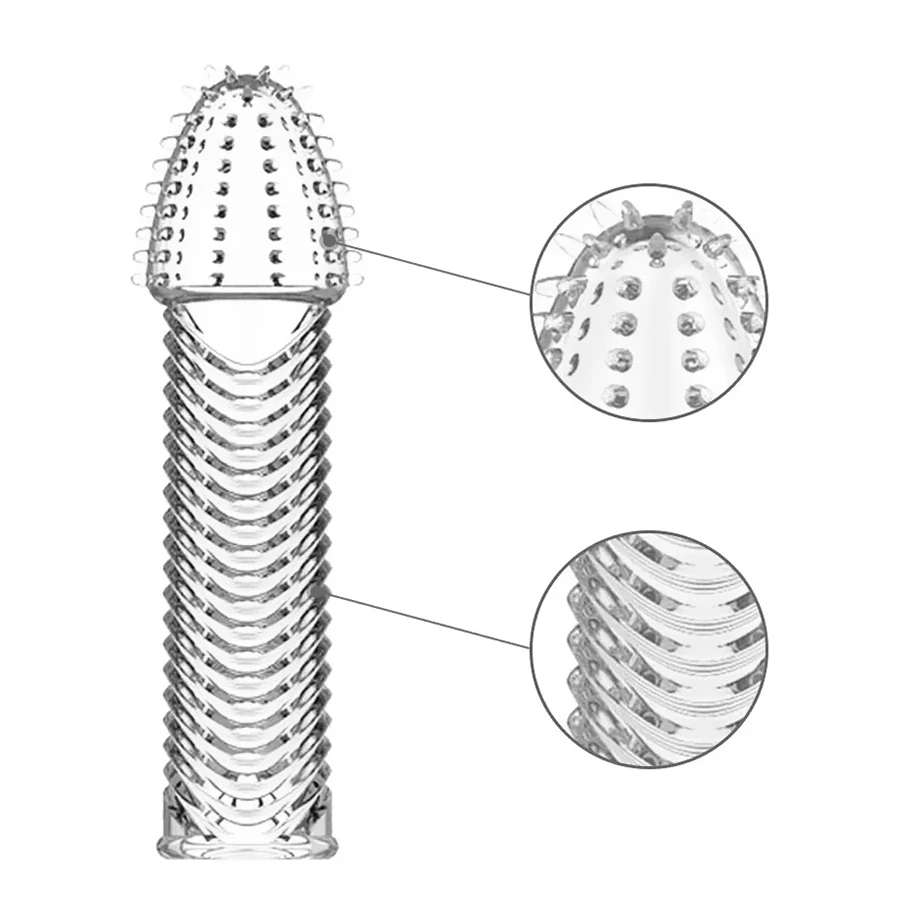 Reusable Lock Essence Crystal Penis Enlargement With Spike Dotted Penis Sleeve for Male Penis Sheath Condoms for Men