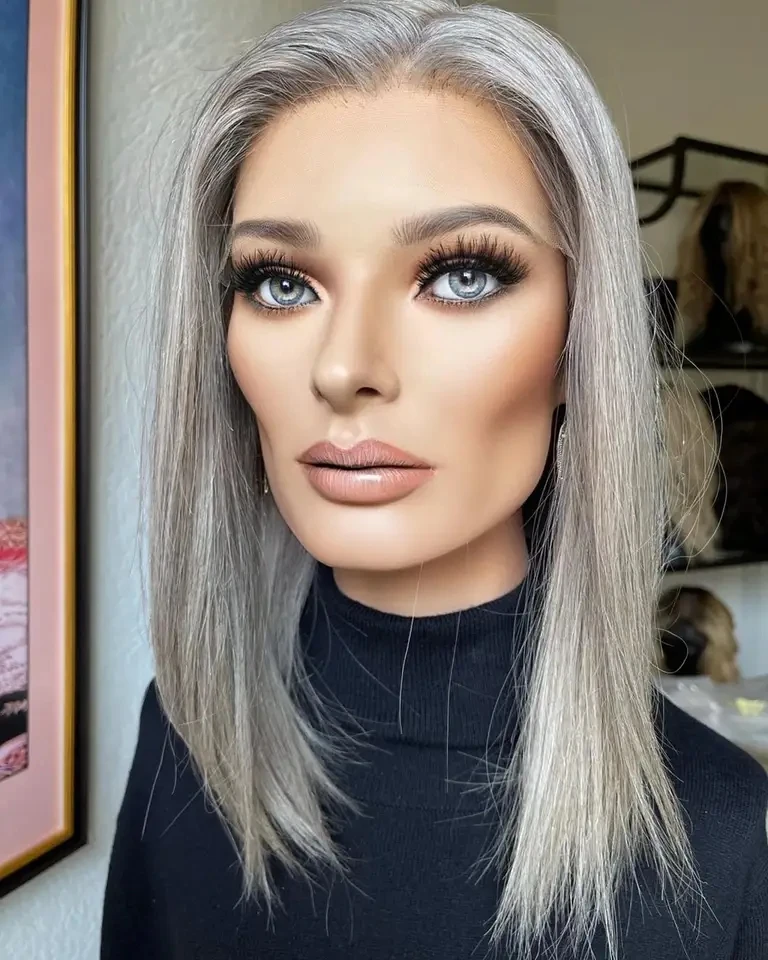 Salt and Pepper Color Gray White Hair Kosher Raw European Human Hair Real  Scalp Silk Base Lace Front Wigs for Old Women