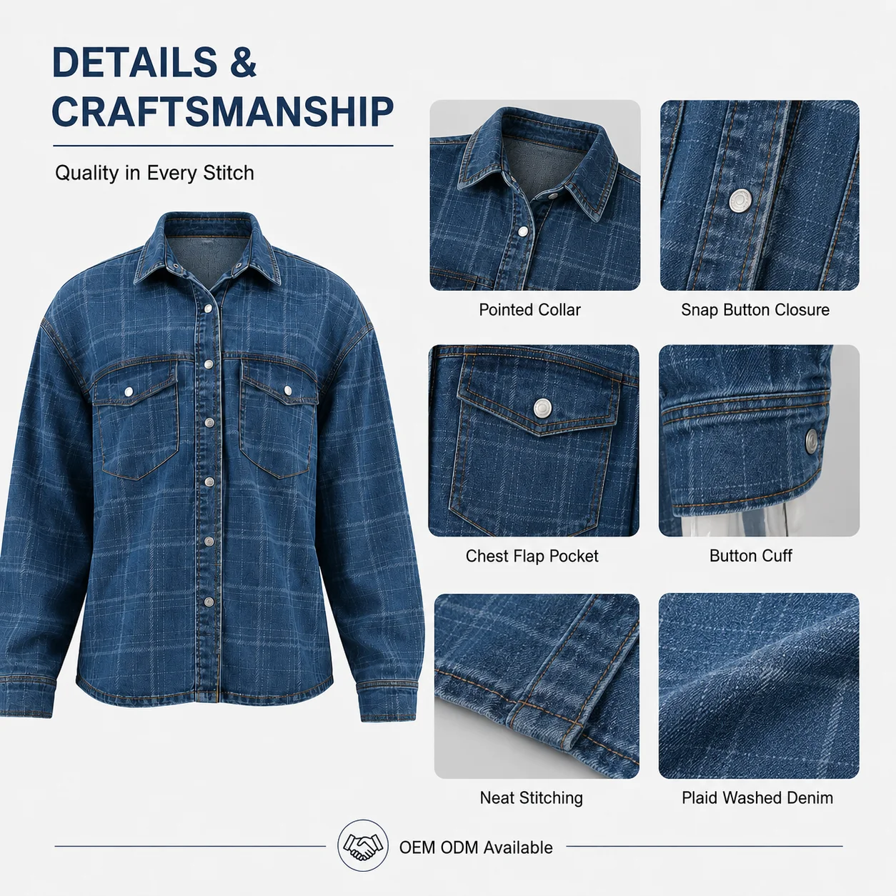 Mens Blue Plaid Denim Shirt Jacket and Wide Leg Pants Set Casual Long Sleeve Outfit