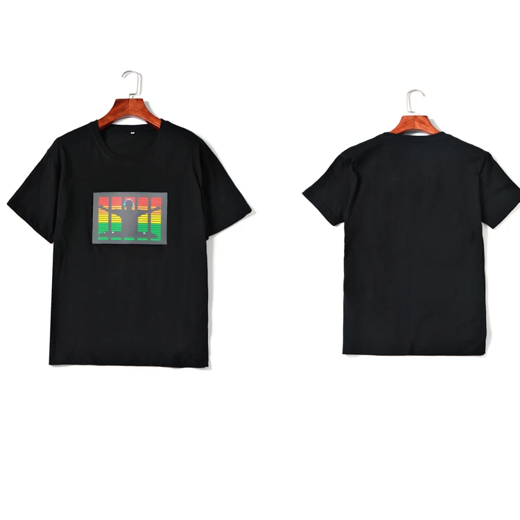Wireless Sound Activated LED Music Light T Shirt Custom Design EL Flashing T Shirt El LED Glowing T Shirt For Party Christmas