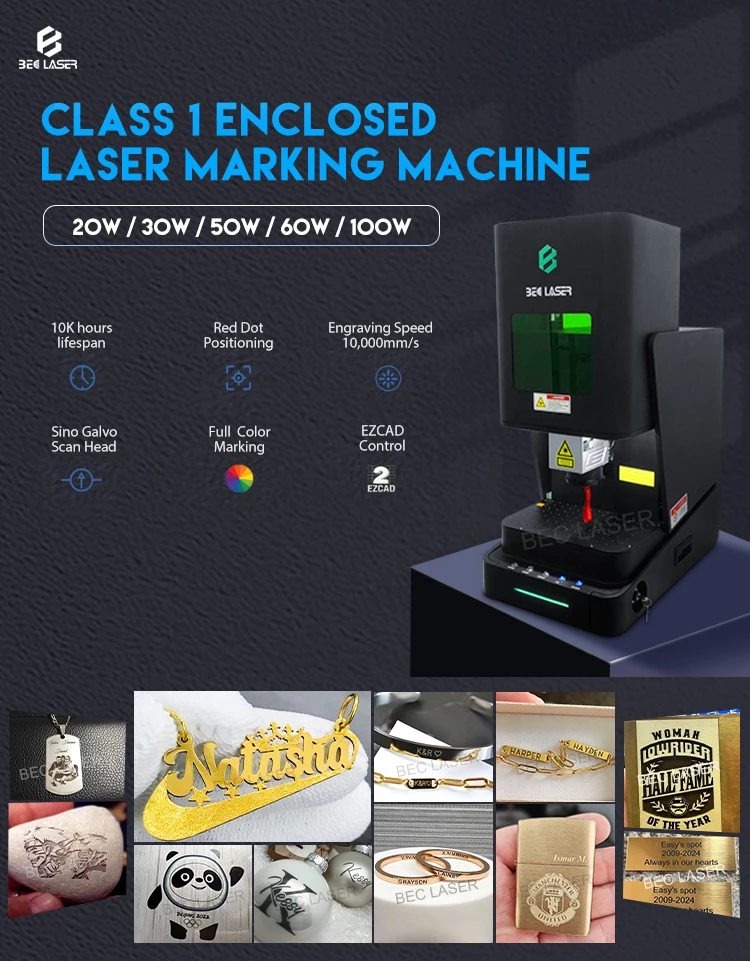 20W 30W 50W 60W 100W New enclosed raycus JPT  fiber laser jewelry gold sliver marking machine