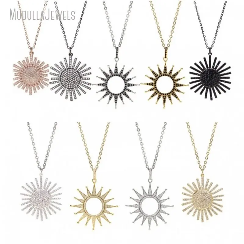 NM46672 Copper Jewelry Sun Pendant CZ Paved Necklace NM46672 Copper Jewelry Sun Pendant CZ Paved Necklace