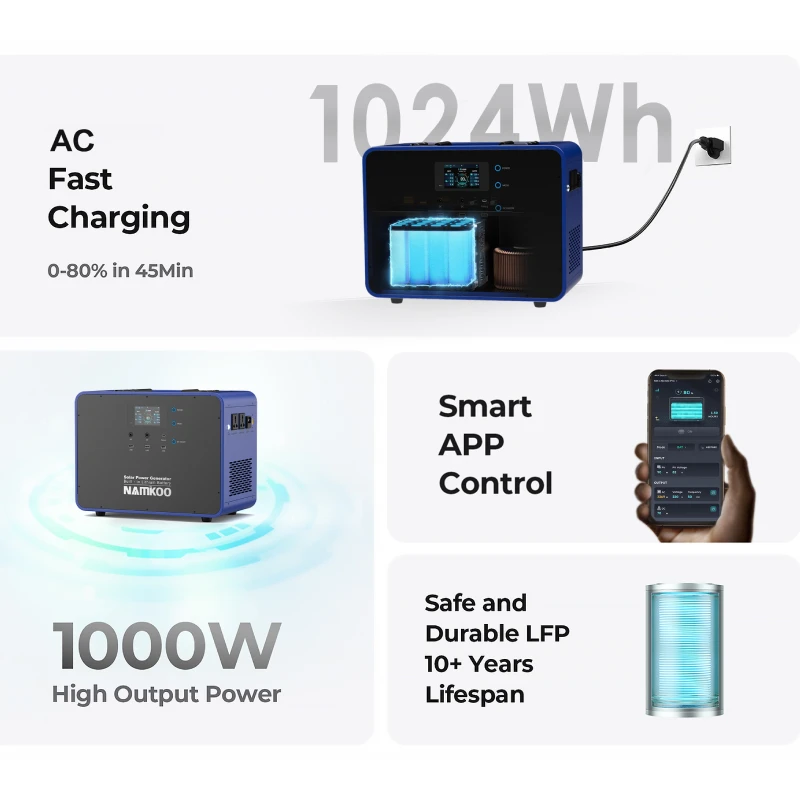 Fast Charging 1kw Portable Power Station Generators Lifepo4 1000W Solar Mobile Power Station for Home