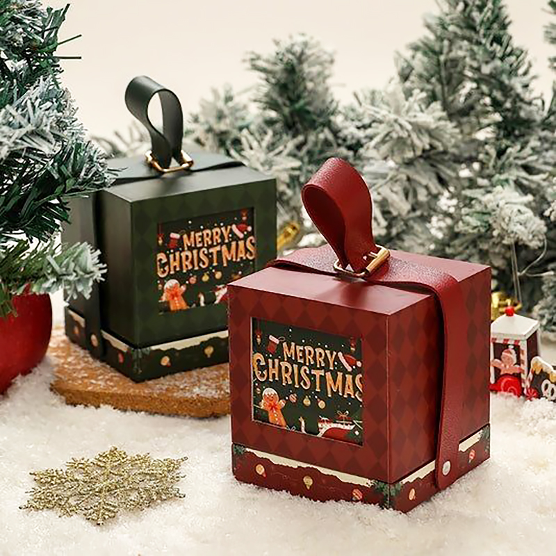 Luxury Custom Golden Stamping Leather Lid and Base Handle Christmas apple Ornament  Decoration Gift Packing Boxes