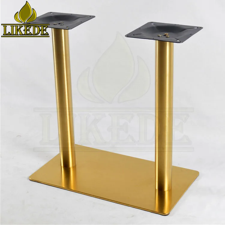 SS304 SS201 Double Column Leg Heavy Duty Adjustable Brushed Gold Stainless Steel Dining Table Base Modern Square Rectangle Chair