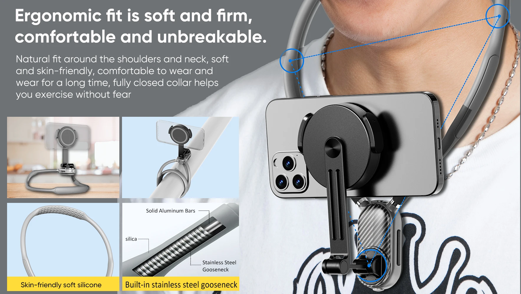 IPARTS EXPERT SCS-NH003 Magnetic Neck Holder for Action Camera Phone