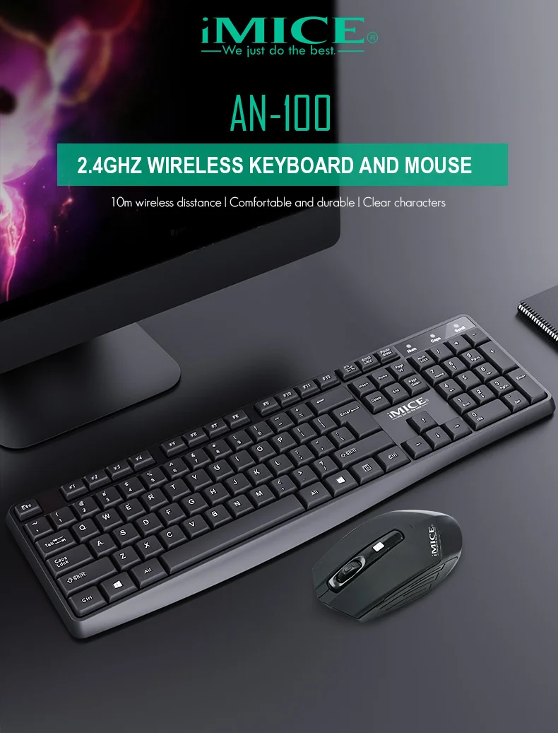 Imice An100 Office Wireless Keyboard And Mouse Kit Black Gamer Combo
