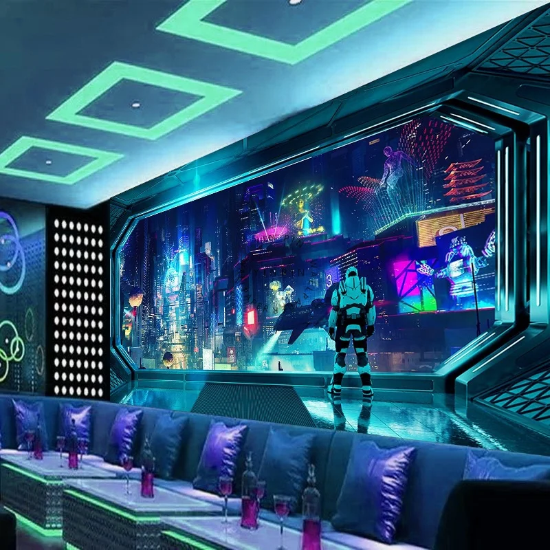 Modern 3D Cyberpunk Electronic Game Dynamic Background Wallpaper Waterproof and Moisture-Proof with Botanical Pattern