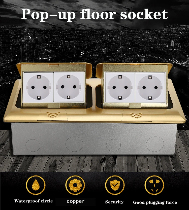 Customized gold copper face power socket embedded multimedia information box Eu US pop-up hidden floor socket