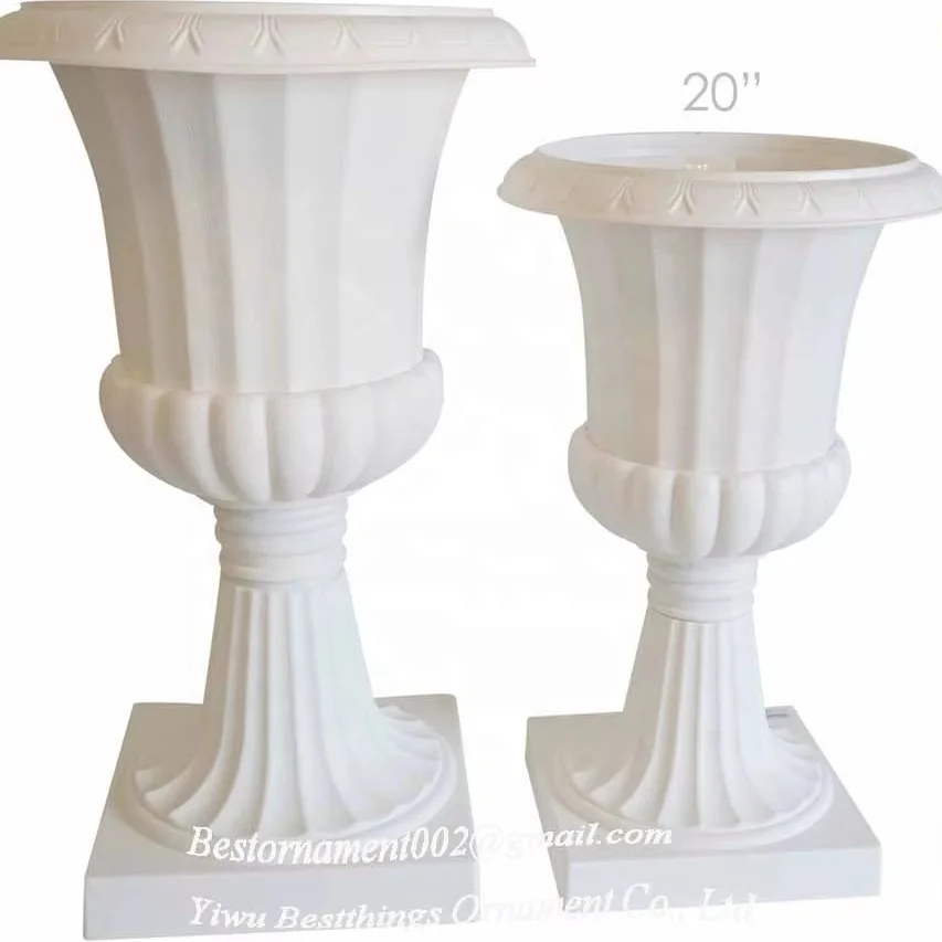 Decorative Plastic White Urn Planter Vase Floral Pedestal Flower Pot Plant Stand