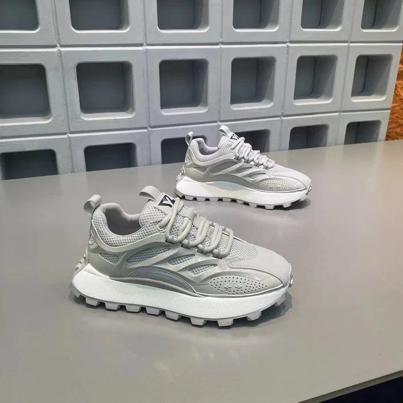 Mens Shoes 2024 Autumn New Collection Versatile British Style Mesh Thick Bottom Internal Elevation Lightweight And Trendy Shoes