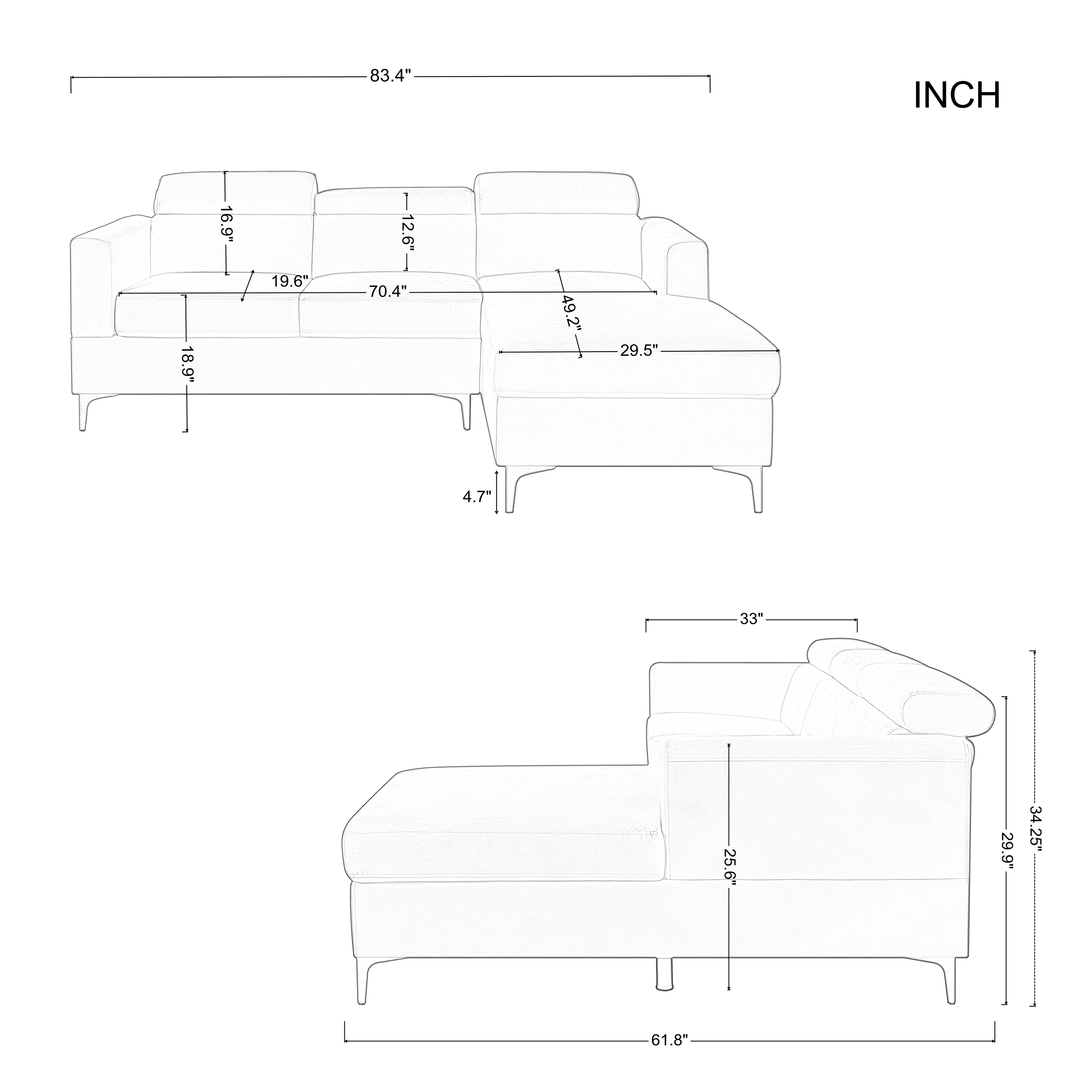 Sectional Sofa Convertible Couch Corner Living Room Beige Velvet Fabric
