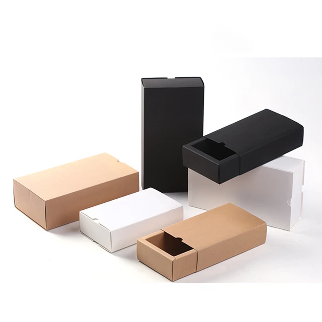 Foldable Eco-friendly Kraft Cardboard Paper Drawer Box UV Foil New Packaging Recyclable 500 Pieces Style Gift Craft