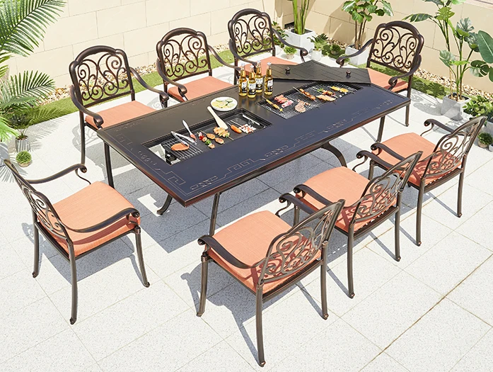 Nordic Restaurant Long Table 8 Seater Chairs Furniture Royal Outside Terrace Cast Alloy Aluminum